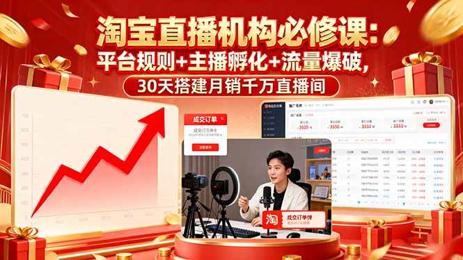 (16087期)淘宝直播机构必修课:平台规则/主播孵化/流量爆破,30天搭建月销千万直播间-168网创