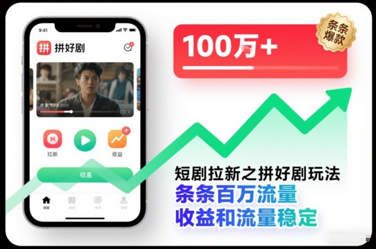 短剧拉新之拼好剧玩法，条条百万流量，收益和流量稳定-168网创