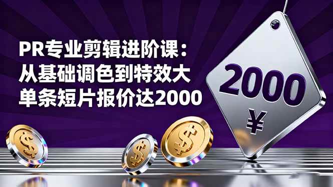 （16381期）PR专业剪辑进阶课：从基础调色到特效大片的进阶技能，单条短片报价达2000-168网创