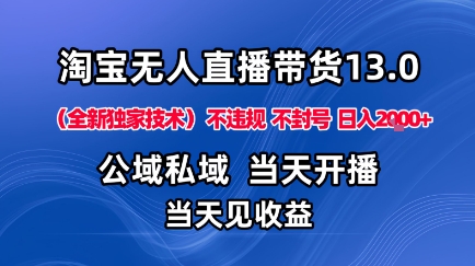 淘宝无人直播13.0,公域私域技术,不封号,不违规布局下半年旺季赛道,日入1K+(独家技术)【揭秘】-168网创