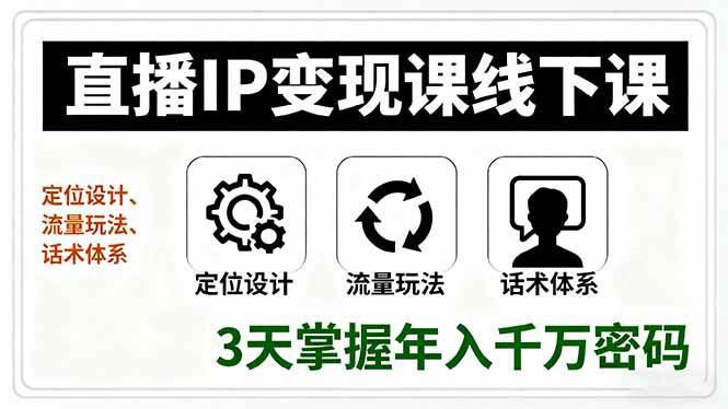 （16065期）直播IP变现课线下课，定位设计、流量玩法、话术体系，3天掌握年入千万密码-168网创