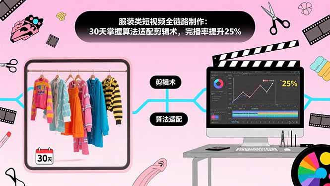 (15655期)服装类短视频全链路制作:30天掌握算法适配剪辑术,完播率提升25%-168网创