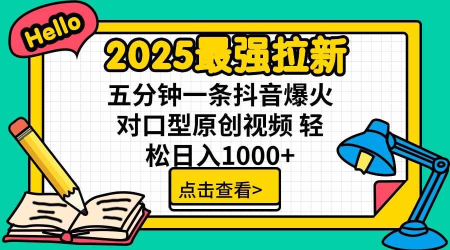 (15736期)2025最强拉新,单用户下载5块佣金,5分钟一条抖音爆火原创对口型视频,…-168网创
