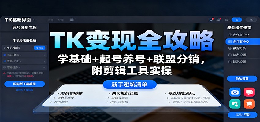 TK变现全攻略:学基础+起号养号+联盟分销,附剪辑工具实操-168网创