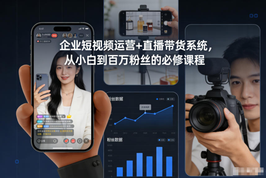 企业短视频运营+直播带货系统,从小白到百万粉丝的必修课程-168网创