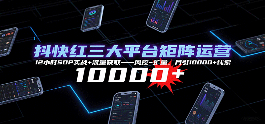 抖快红三大平台矩阵运营,12小时SOP实战+流量获取-风控-扩量,月引10000+线索-168网创