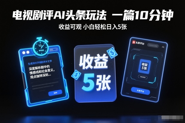 电视剧评AI头条玩法，一篇10分钟，收益可观，小白轻松日入5张+【独家】-168网创
