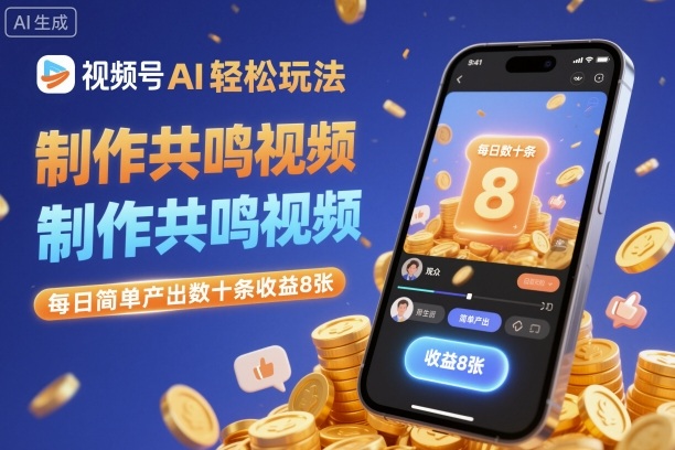 视频号AI轻松玩法，制作共鸣视频，每日简单产出数十条收益8张-168网创