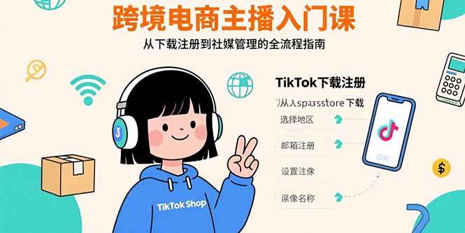 (15708期)跨境电商主播入门课,TikTok下载注册,支付工具配置,社媒账号管理全流程-168网创