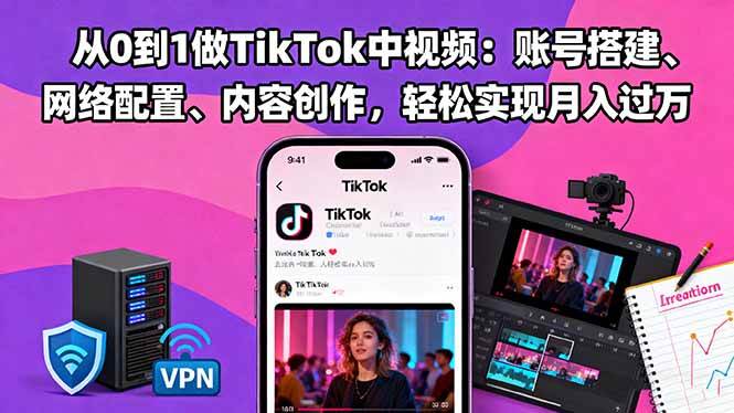 (16461期)从0到1做TikTok中视频:账号搭建、网络配置、内容创作,轻松实现月入过万-168网创