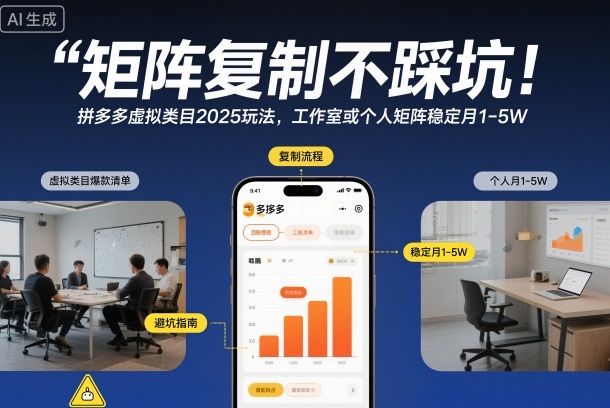 矩阵复制不踩坑！拼多多虚拟类目2025玩法，工作室或者个人矩阵稳定月1-5W【揭秘】-168网创