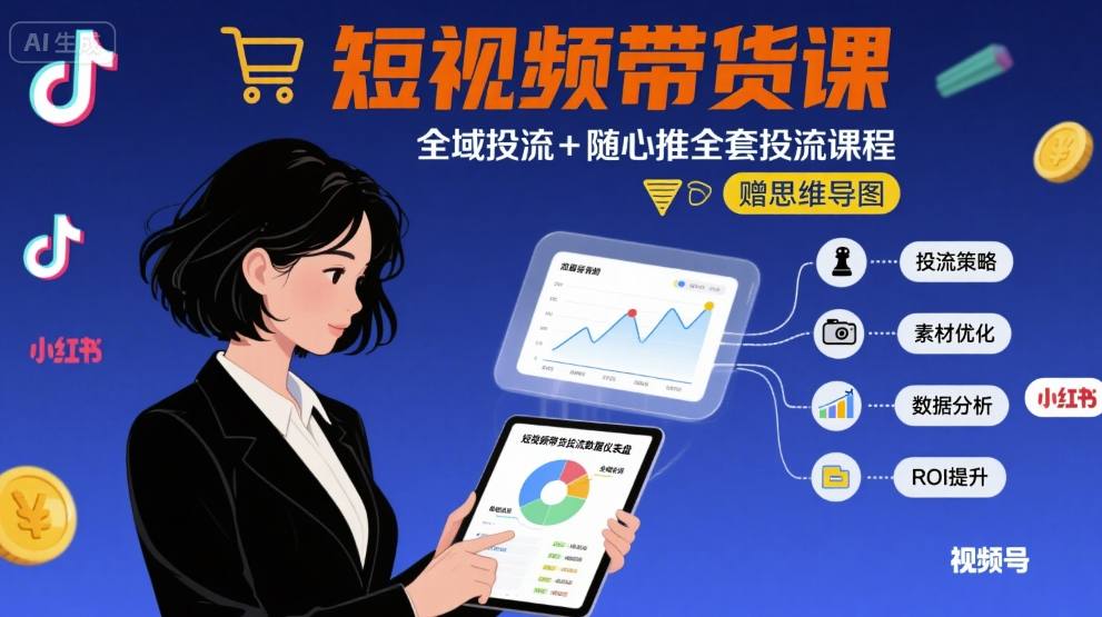 最新短视频带货课,全域投流+随心推全套投流课程+思维导图-168网创