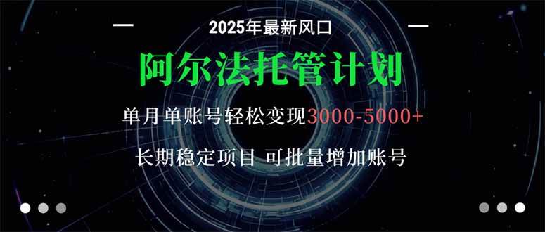 (16360期)阿尔法托管计划 单账号月入3000-5000,长期稳定项目,新手小白轻松上手。-168网创