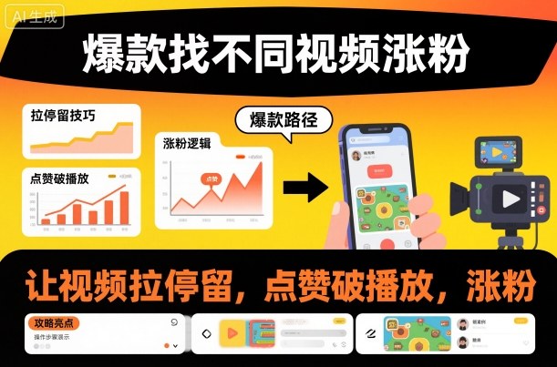 爆款找不同视频涨粉，让视频拉停留，实现点赞，破播放，涨粉-168网创