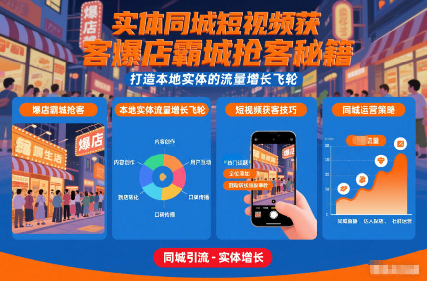 实体同城短视频获客爆店霸城抢客秘籍，打造本地实体的流量增长飞轮-168网创