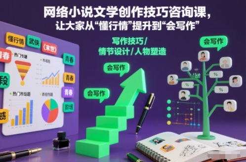 网络小说文学创作技巧咨询课,让大家从“懂行情”提升到”会写作”的高度-168网创