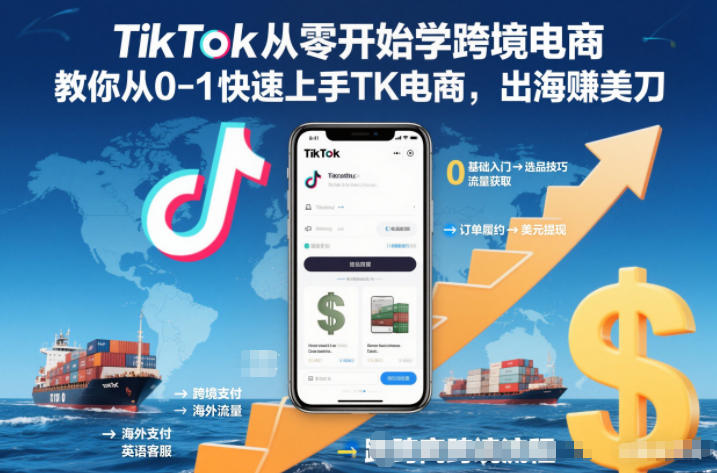TikTok从零开始学跨境电商,教你从0-1快速上手TK电商,出海賺美刀-168网创