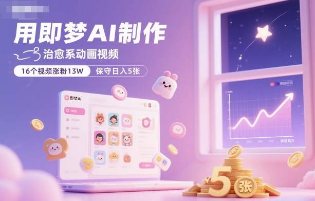 用即梦AI制作治愈系动画视频，16个视频涨粉13W，保守日入5张-168网创