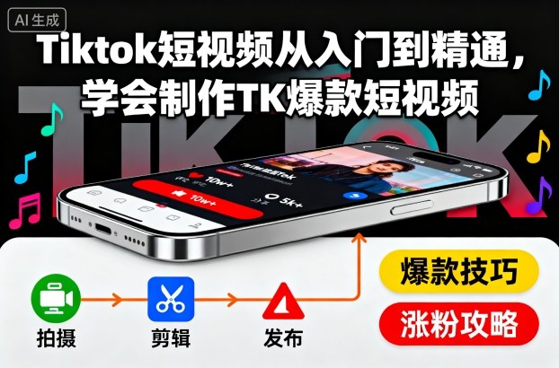 Tiktok短视频从入门到精通，学会制作TK爆款短视频-168网创