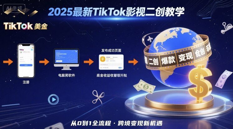 2025年最新TikTok影视二创教学,从注册到发布撸美金全流程,跨境变现新机遇-168网创