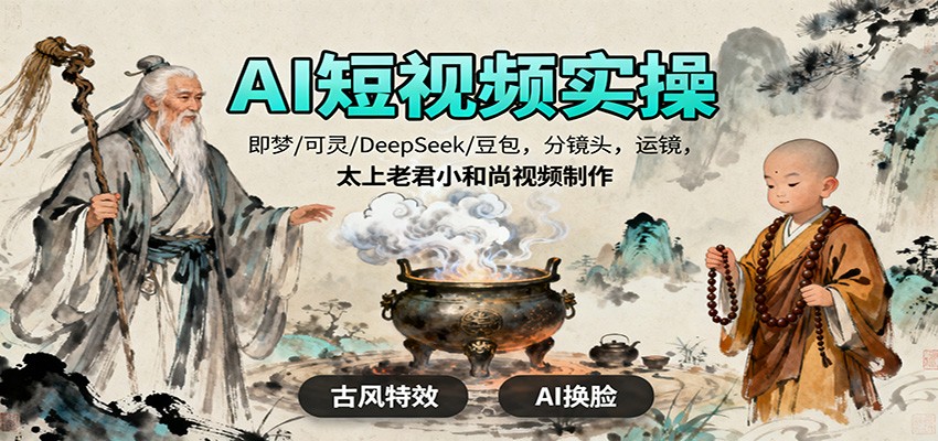 AI短视频实操,即梦/可灵/DeepSeek/豆包,分镜头,运镜,太上老君小和尚视频制作-168网创