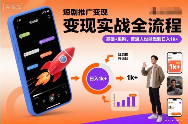 短剧推广变现实战全流程，基础+进阶，普通人也能做到日入1k+-168网创