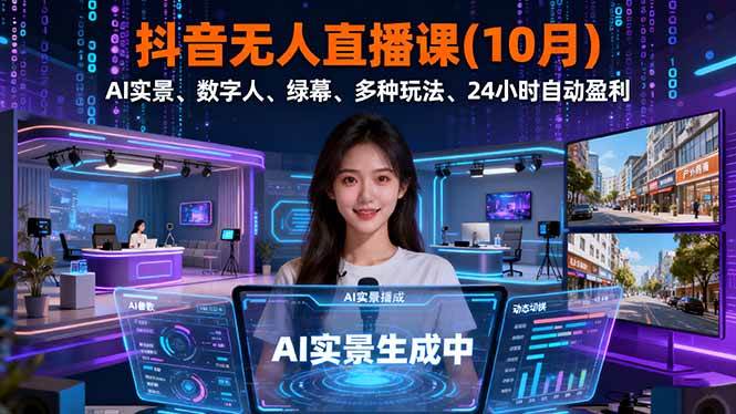 (16355期)抖音无人直播课(10月),AI实景、数字人、绿幕、多种玩法、24小时自动盈利-168网创