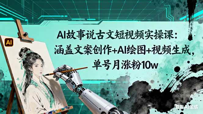 (16369期)AI故事说古文短视频实操课:涵盖文案创作+AI绘图+视频生成,单号月涨粉10w-168网创