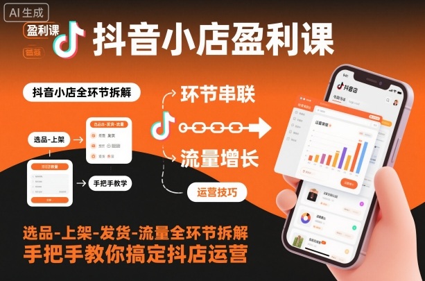 抖音小店盈利课-选品-上架-发货-流量全环节拆解，手把手教你搞定抖店运营-168网创