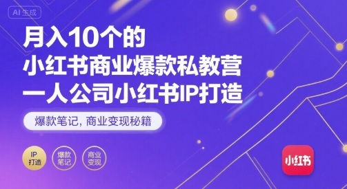 月入10个的小红书商业爆款私教营，一人公司小红书IP打造，爆款笔记，商业变现秘籍-168网创