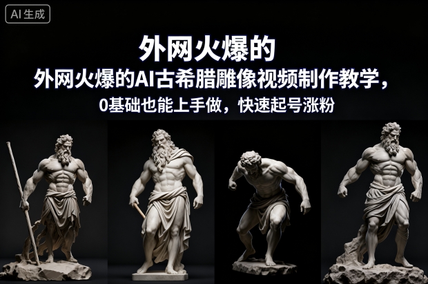 外网火爆的AI古希腊雕像视频制作教学，0基础也能上手做，快速起号涨粉-168网创