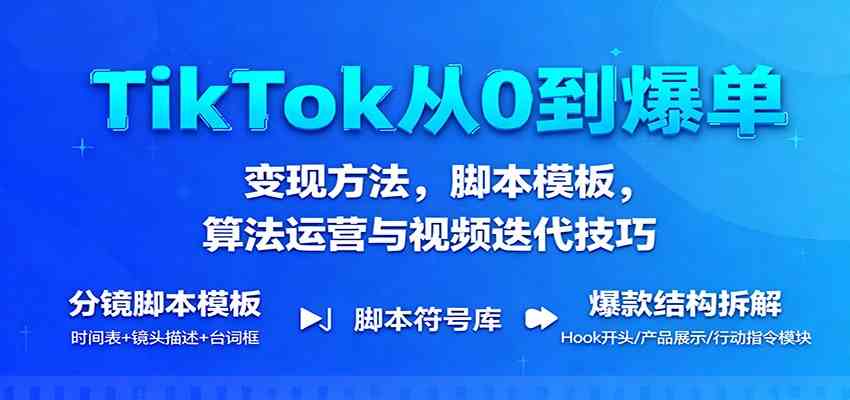 TikTok从0到爆单:变现方法,脚本模板,算法运营与视频迭代技巧-168网创