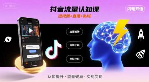 抖音流量认知课，短视频+直播+私域，认知提升，闪电开悟-168网创