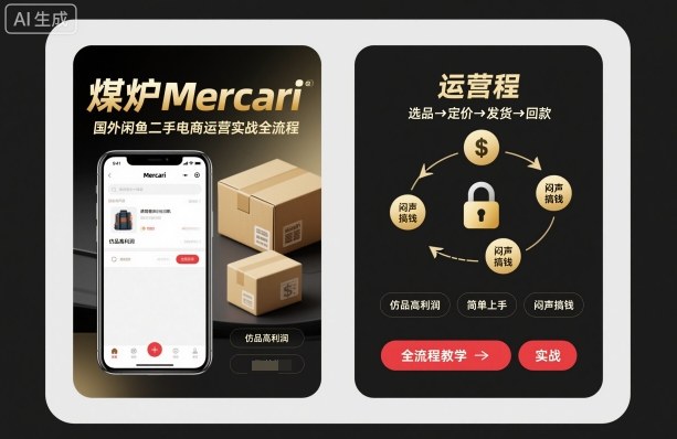 煤炉Mercari国外闲鱼二手电商运营实战全流程,仿品高利润,简单上手,闷声搞钱-168网创