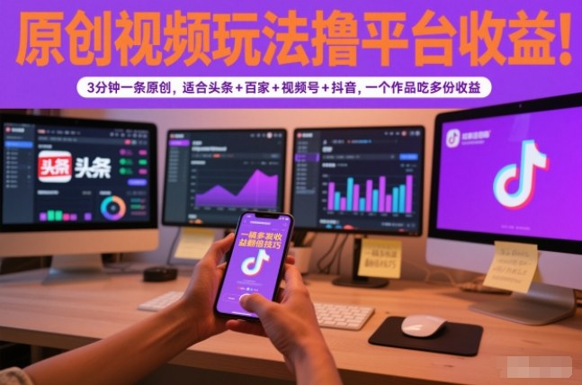 原创视频玩法撸平台收益,3分钟一条原创,适合头条+百家+视频号+抖音,一个作品吃多份收益 原创视频玩法撸平台收益,3分钟一条原创,适合头条+百家+视频号+抖音,一个作品吃多份收益