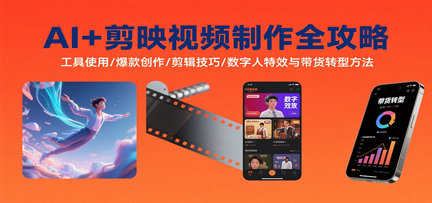 AI+剪映视频制作全攻略:工具使用/爆款创作/剪辑技巧/数字人特效与带货转型方法-168网创