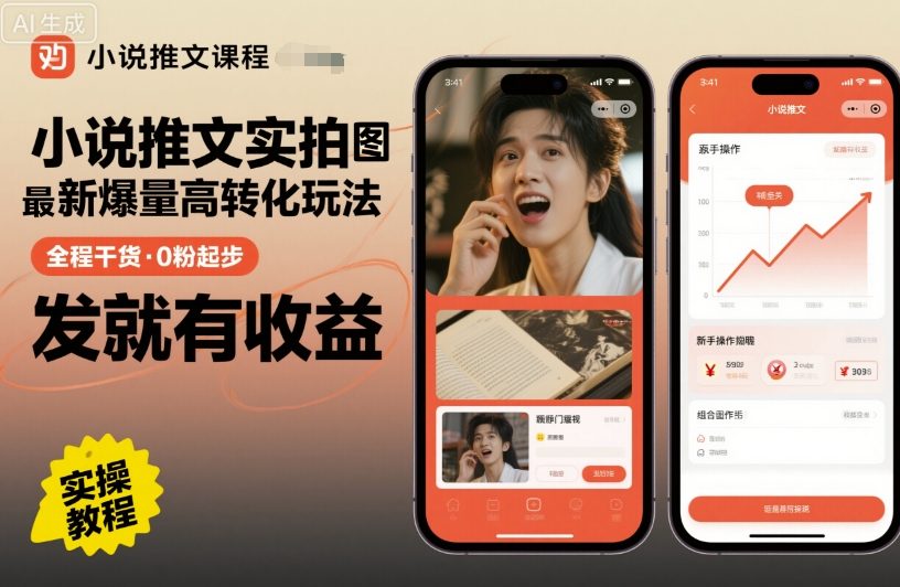 小说推文实拍双图文最新爆量高转化玩法，全程干货，0粉起步，发就有收益-168网创