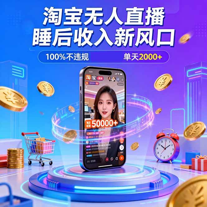 （16822期）淘宝无人直播，不违规不封号，直播100小时卖了5万，年底旺季！-168网创