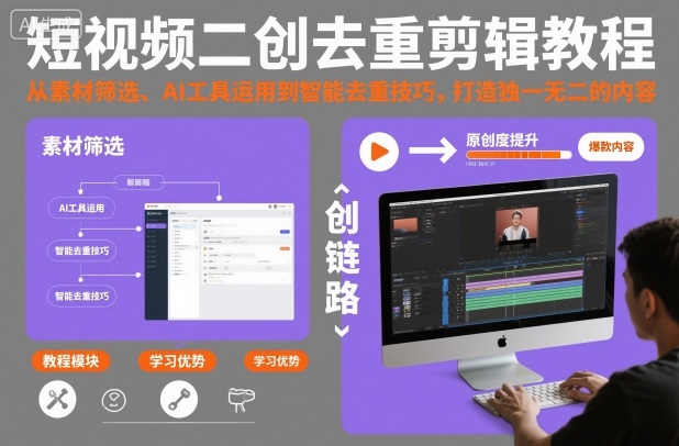短视频二创去重剪辑教程，从素材筛选、AI工具运用到智能去重技巧，打造独一无二的内容-168网创