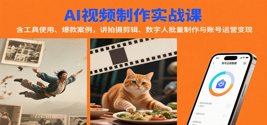 AI视频制作实战:含工具使用、爆款案例,讲拍摄剪辑、数字人批量制作与账号运营变现-168网创