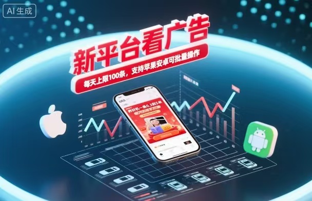 新台看广告,养好机一条5毛到5块,单机日入30到100,支持苹果安卓,可批量操作。-168网创