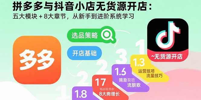 （15805期）拼多多与抖音小店无货源开店：五大模块+8大章节，从新手到进阶系统学习-168网创
