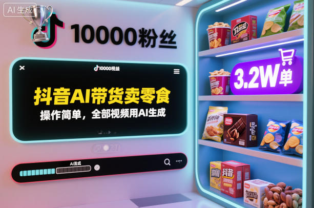 抖音AI带货卖零食,操作简单,全部视频用AI生成,一万粉丝,卖了3.2W单 抖音AI带货卖零食,操作简单,全部视频用AI生成,一万粉丝,卖了3.2W单