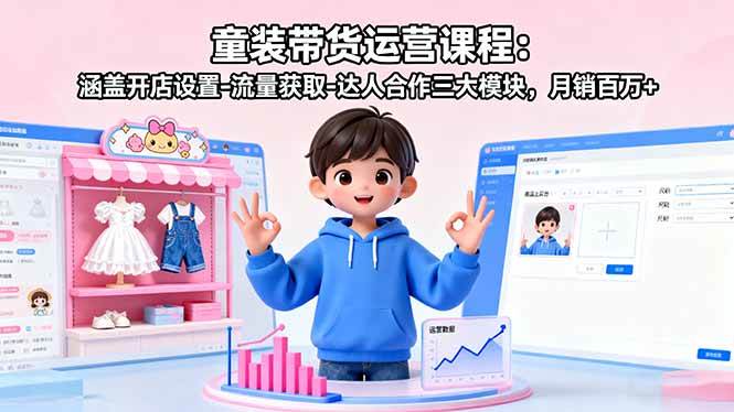（16081期）童装带货运营课程：涵盖开店设置-流量获取-达人合作三大模块，月销百万+-168网创