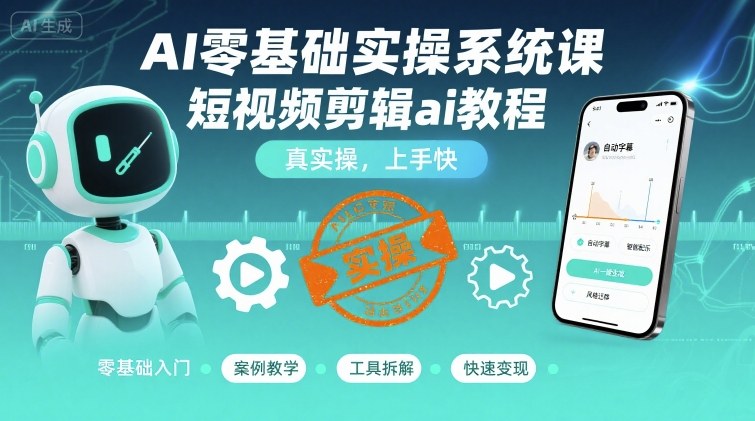 AI零基础实操系统课,短视频剪辑ai教程,真实操,上手快-168网创
