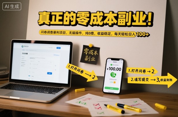 真正的零成本副业！问卷调查暴利项目，无脑操作，纯0撸，收益稳定，每天轻松日入100+【揭秘】-168网创