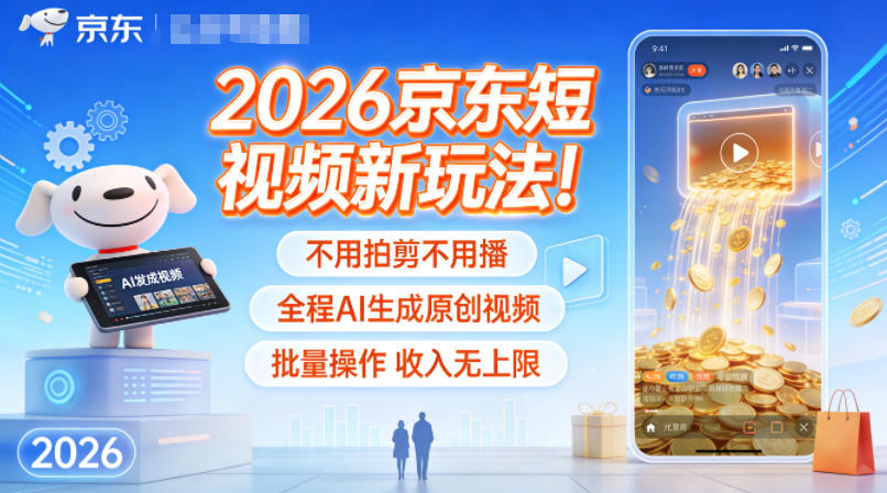 2026京东短视频新玩法!不用拍剪不用播,全程AI生成原创视频,批量操作收入无上限-168网创
