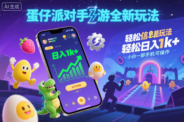 蛋仔派对手游全新玩法,轻松日入1k+,风口信息差玩法,当天见收益,小白一部手机可操作-168网创