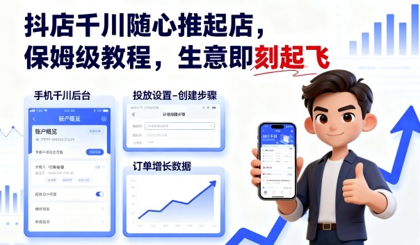 抖店千川随心推起店,保姆级教程,生意即刻起飞-168网创