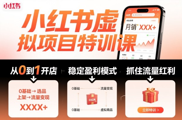 小红书虚拟项目特训课，帮你从0到1打造稳定盈利的店铺，抓住流量红利（更新9月）-168网创